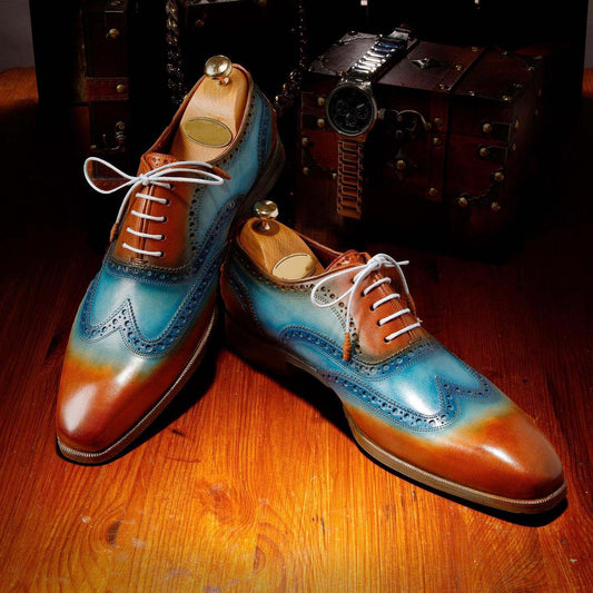 Men's Wingtip Oxford Shoes Turquoise & Tobacco