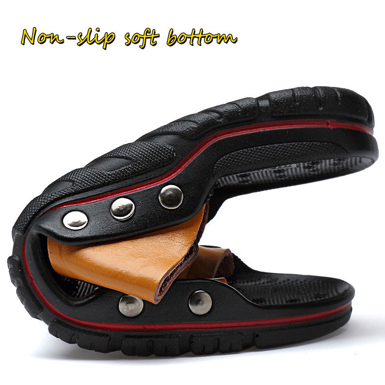 Summer personality trendy sandals men's leather casual plus fat one-word slippers