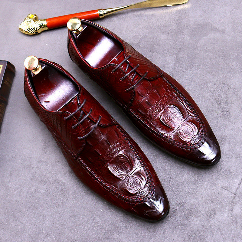 Vintage Men's Leather Business Crocodile Trendy Suit Dress Shoes