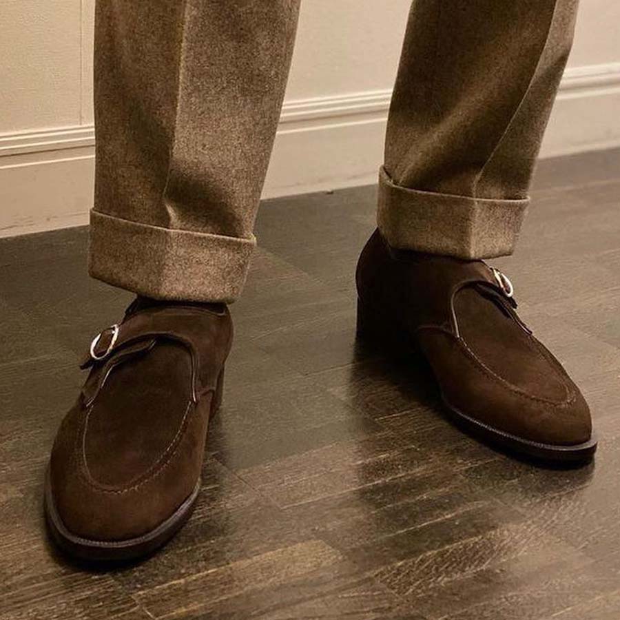 Classic Brown Suede Monk Shoes