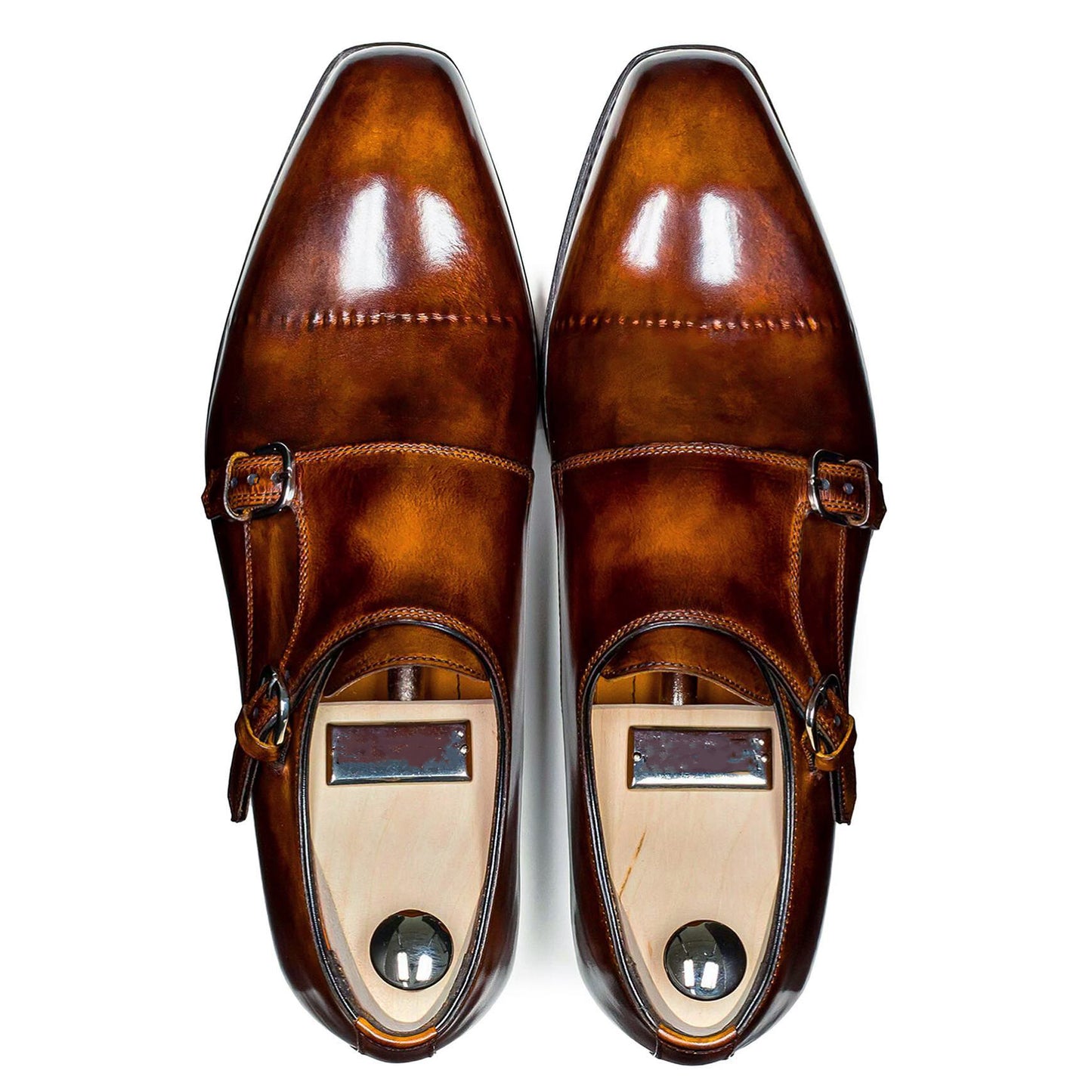 Classic tan two cap toe stitch monk shoes