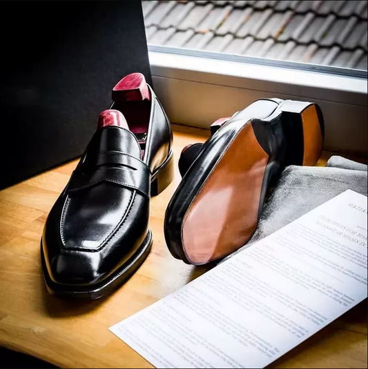 Black leather men's loafers