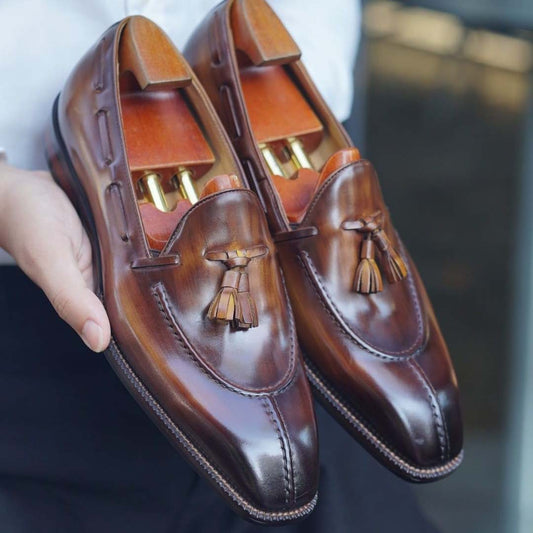 Brown Tassels Decorated Breathable Men's Loafers