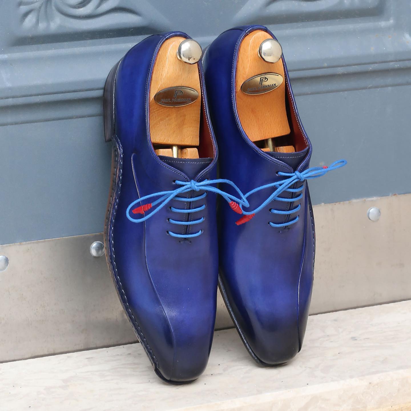 Blue leather men's dress loafers