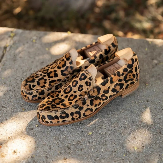 Leopard-print suede loafers