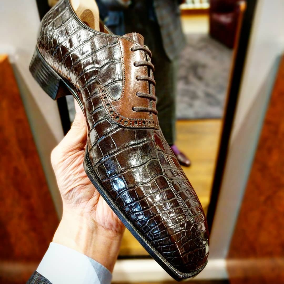 Brown Crocodile Splicing Oxford Shoes