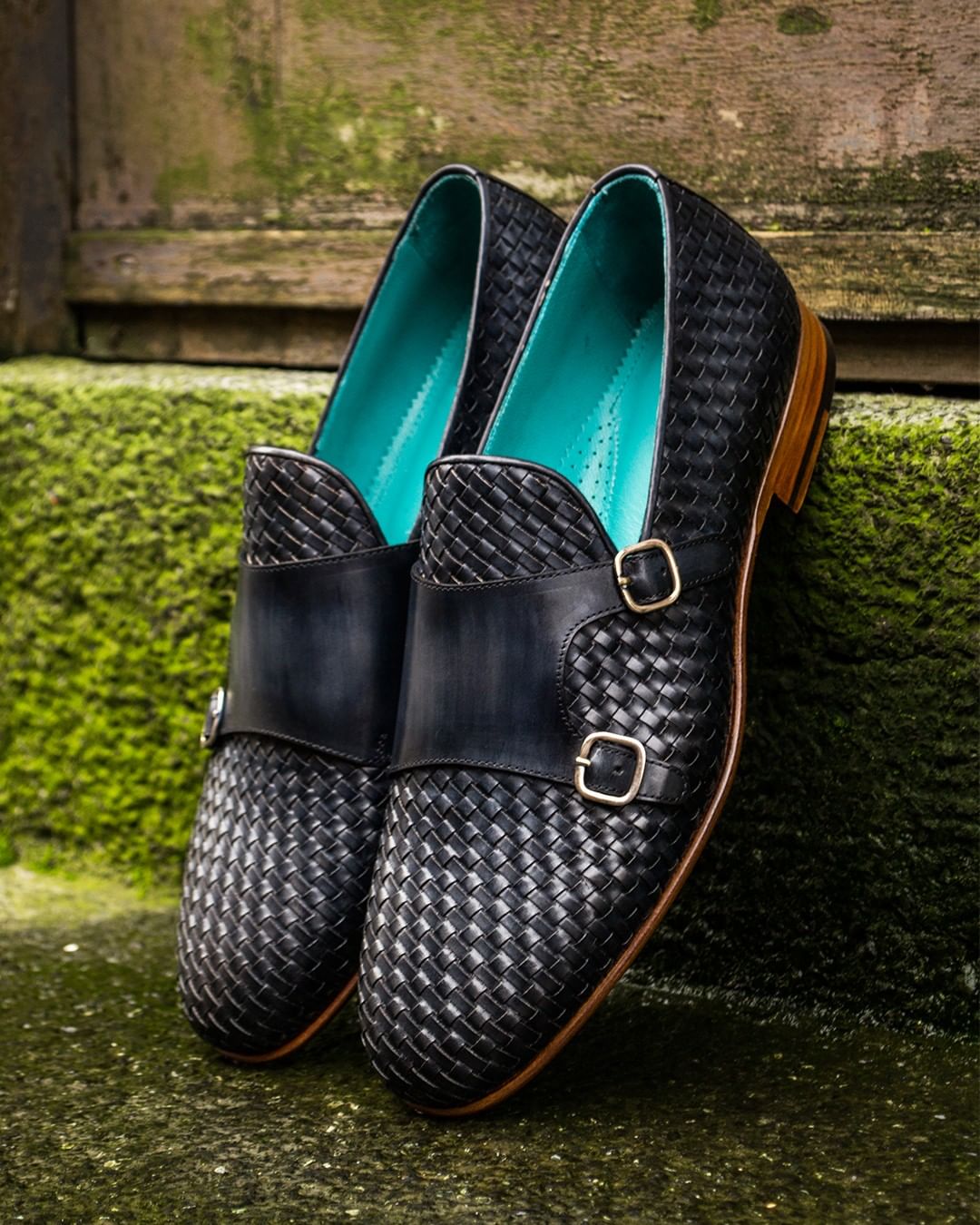 Woven Upper Double Buckle Loafers