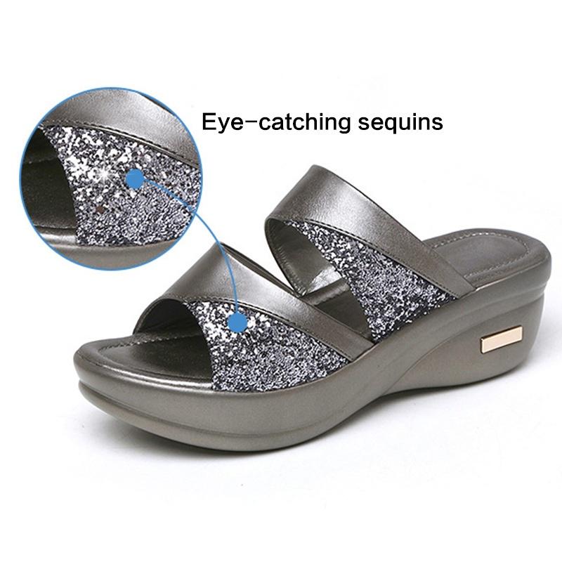 Glitter Wedge Platform Sandals