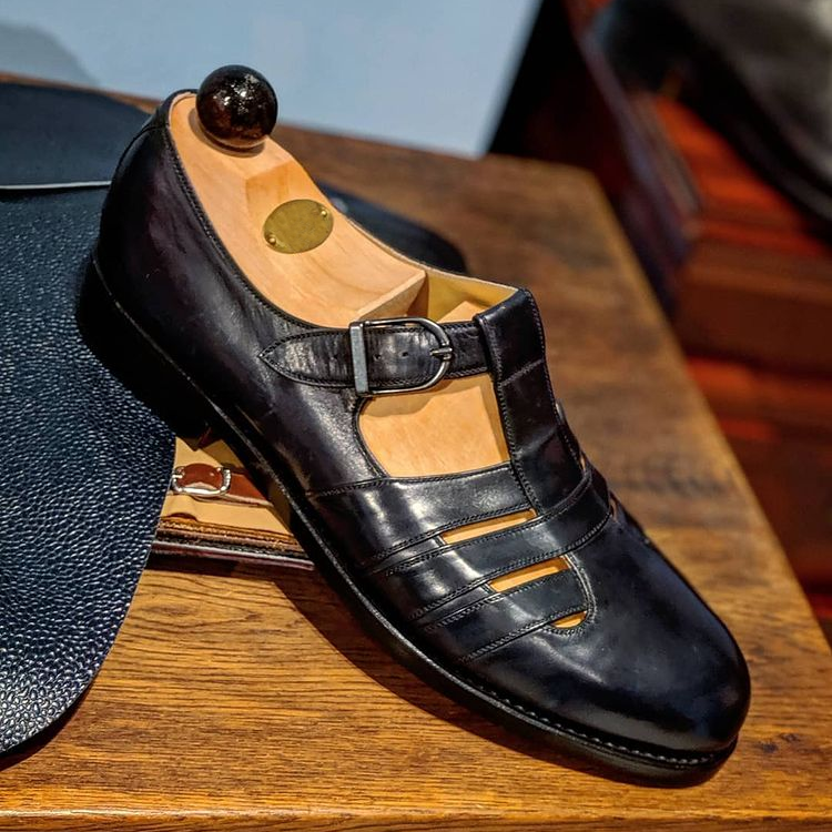 New Men's Black Leather Sandals