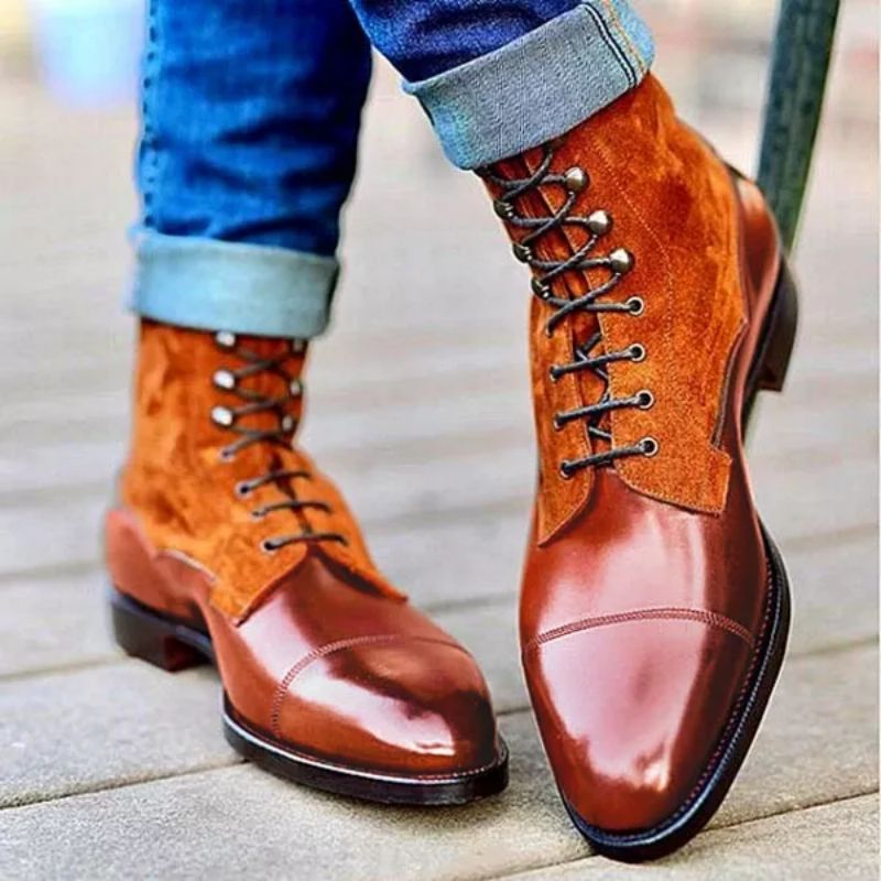 MEN'S BROWN STITCHING LACE-UP CHUKKA BOOTS