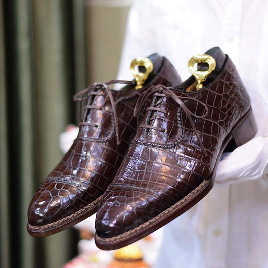 Handmade Maroon Crocodile Oxfords