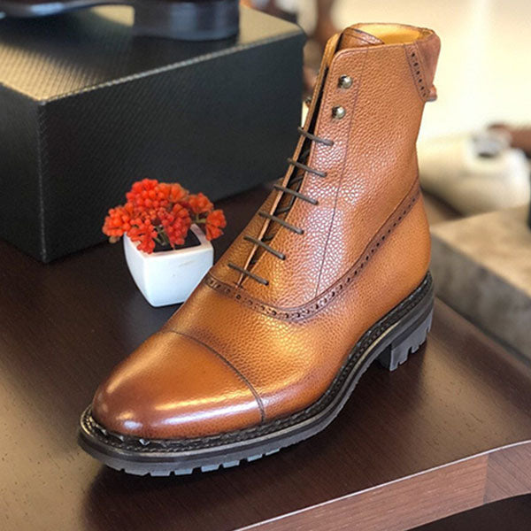 Handmade brown Oxford style leather high-top boots
