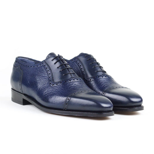 Blue Geniune Leather Lace Up Men's Dress Shoes