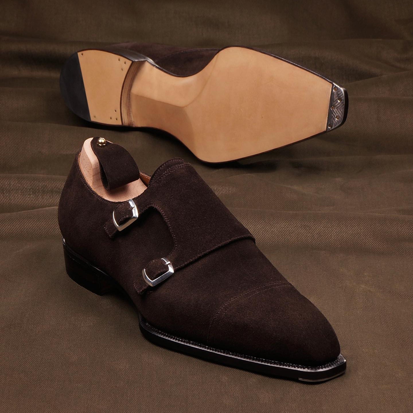 Bitter chocolate suede double monks
