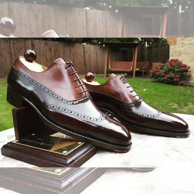 Black and brown two-tone panel dress shoes