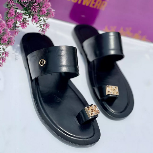 HANDMADE LEATHER BLACK CLIP-ON NON-SLIP CASUAL FLIP-FLOPS