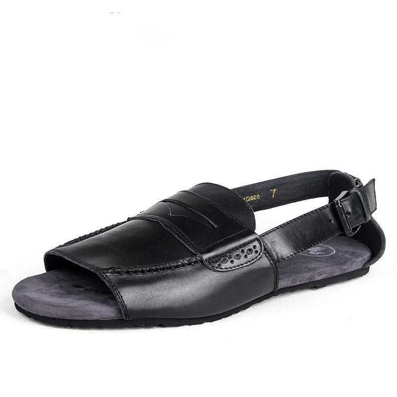 Black Leather Summer Beach Sandals