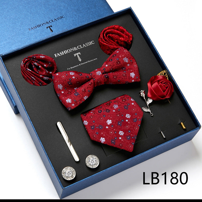 Bow Tie, Pocket Square, Brooch, Tie Clip 8 Pieces Gift Set LB180
